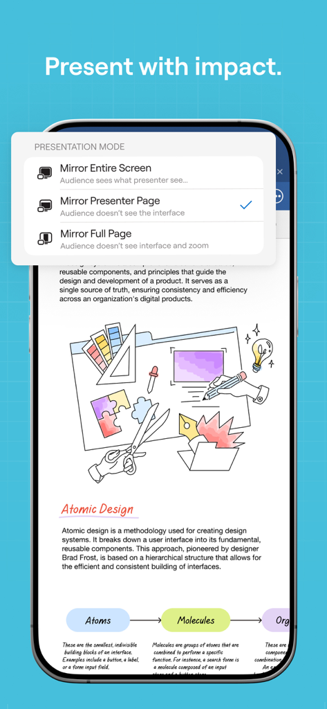 Goodnotes app presentation mode options on an iPhone screen
