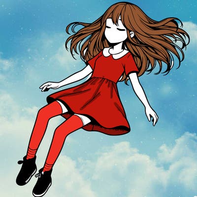 realistic girl floating