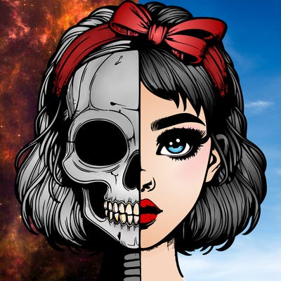 realistic girl with half skull mask