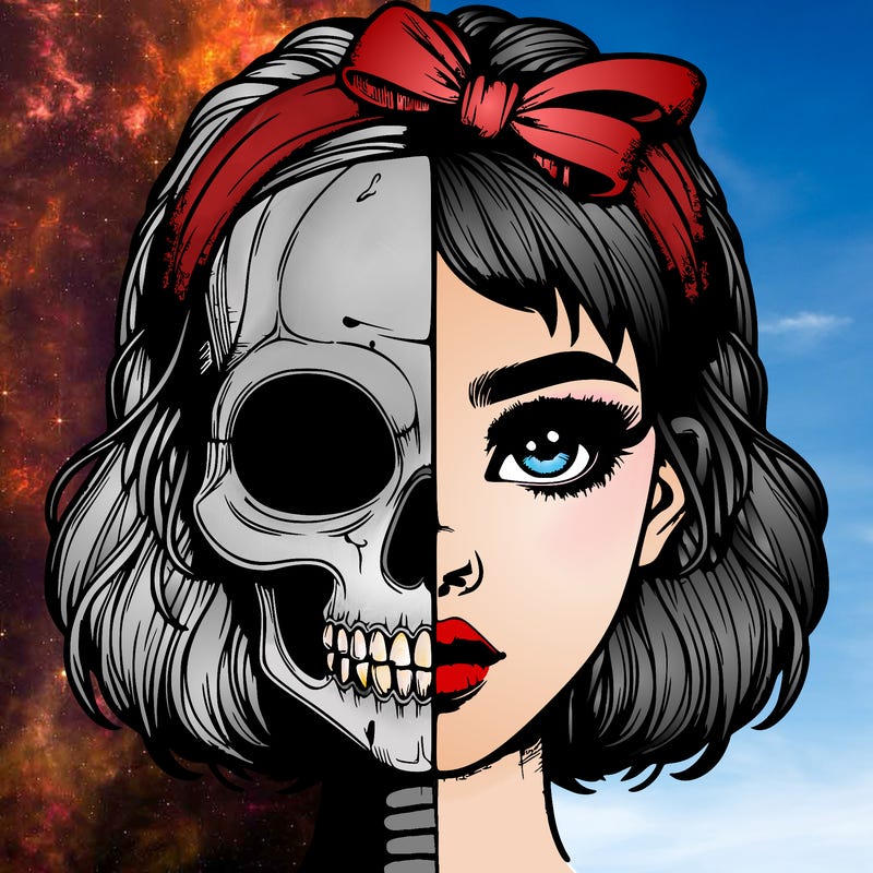 realistic girl with half skull mask