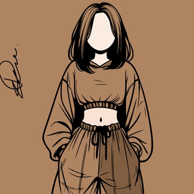realistic girl faceless with baggy pants and a crop top
