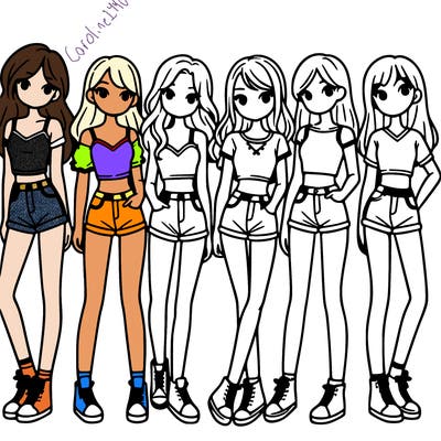 a group of girls wearing crop tops and shorts