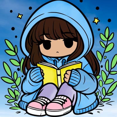 girl in oversized hoodie reading a book