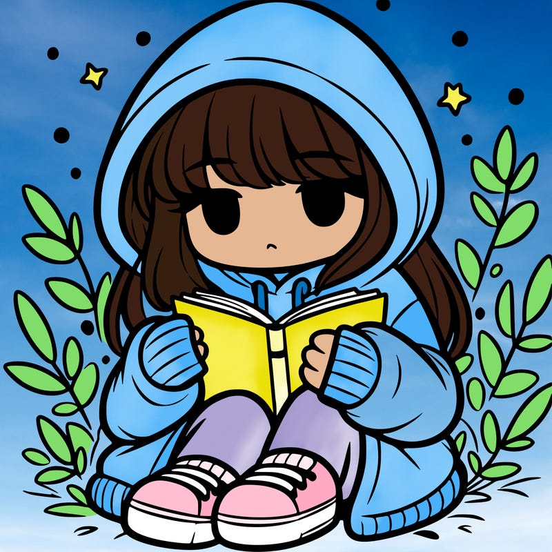 girl in oversized hoodie reading a book