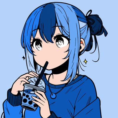 manga character drinking boba