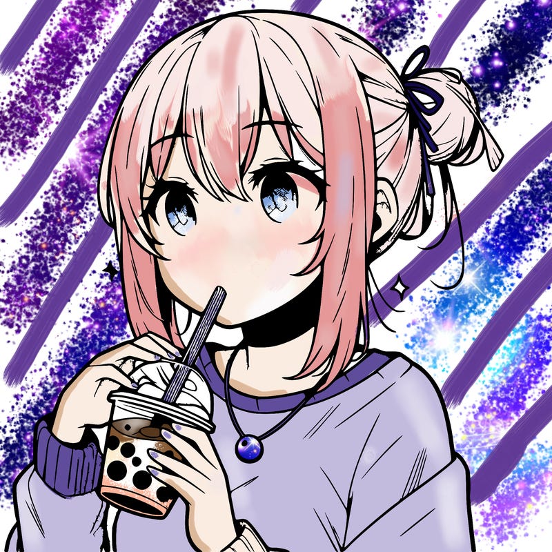 manga character drinking boba