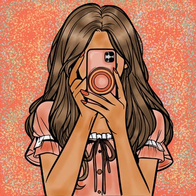 a realistic girl holding her phone taking pictures