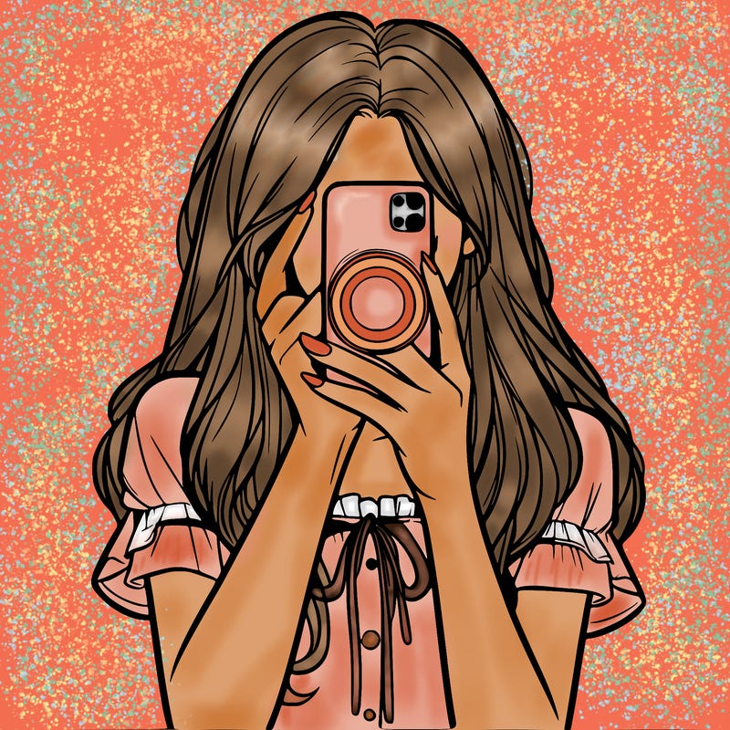 a realistic girl holding her phone taking pictures