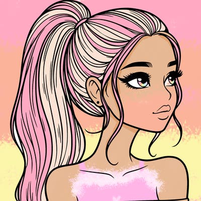 a beautiful and realistic girl with a high pony tail