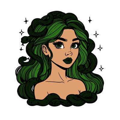 realistic girl with snakes as hair