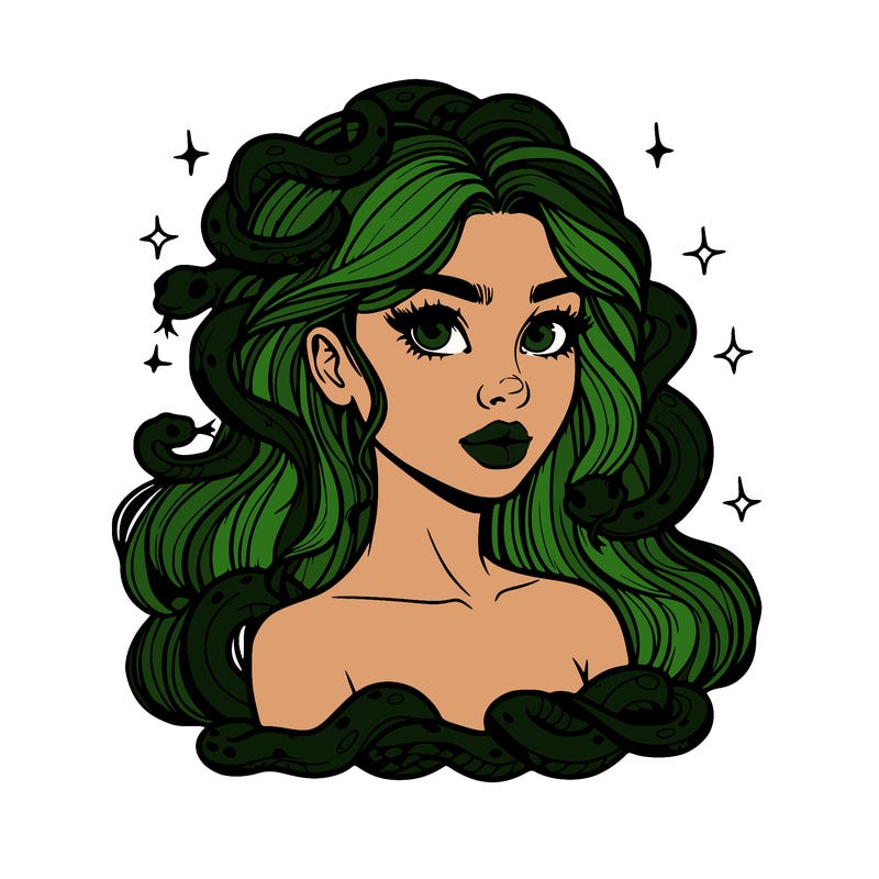 realistic girl with snakes as hair