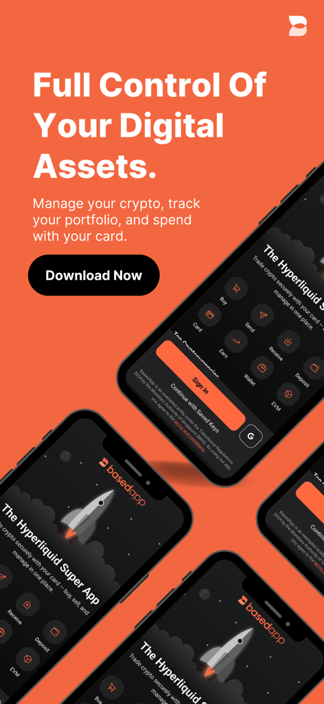 Interface móvel do BasedApp para gerenciamento de ativos de cripto e rastreamento de portfólio em um iPhone.