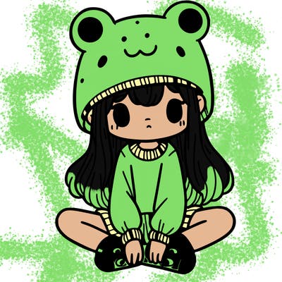 a girl wearing a frog hat and some frog socks