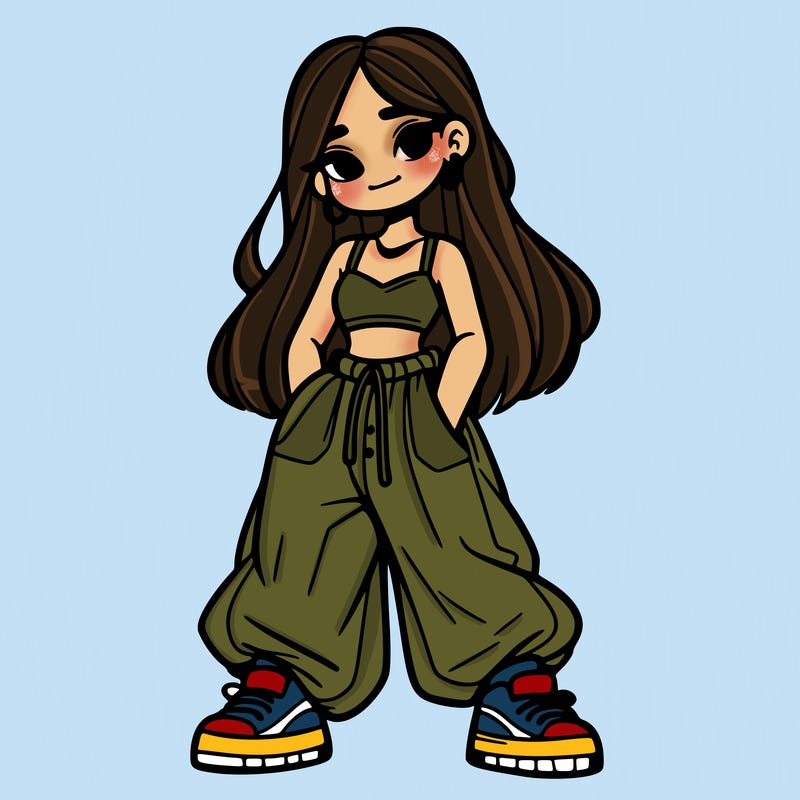girl in crop top and baggy pants