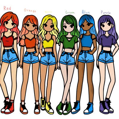 a group of girls wearing crop tops and shorts