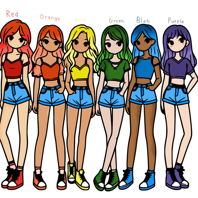 a group of girls wearing crop tops and shorts