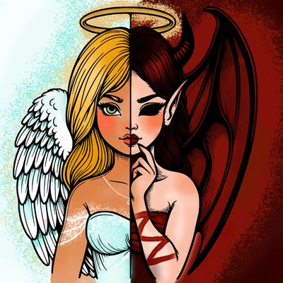 realistic angel half demon