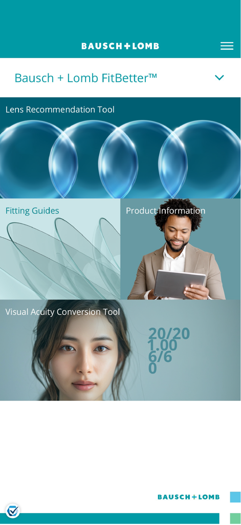 Bausch + Lomb FitBetter™ - Bausch and Lomb FitBetter app dashboard for eye care professionals featuring lens recommendation and fitting tools