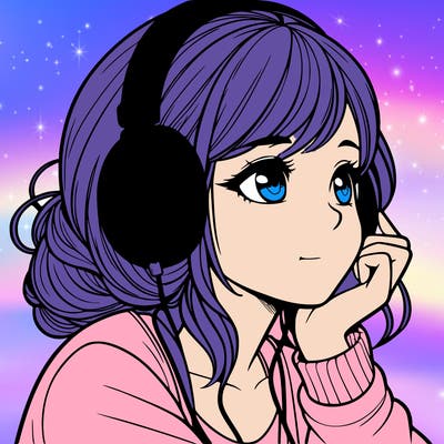 a realistic girl listening to music