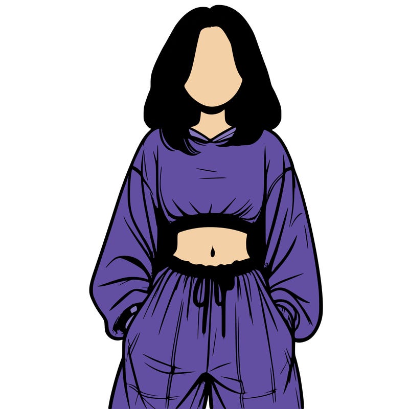 realistic girl faceless with baggy pants and a crop top