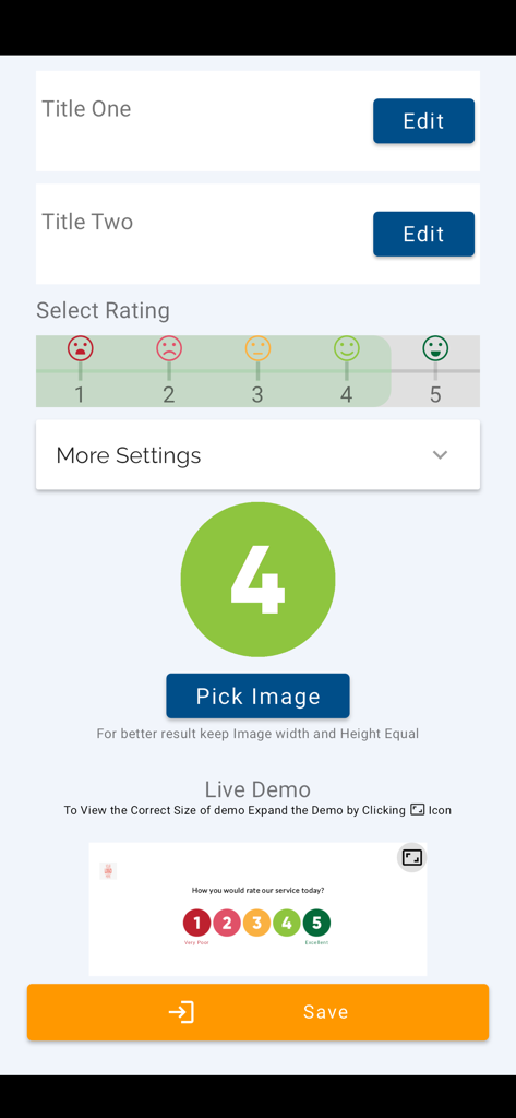 App interface for setting up customer feedback survey with emoji ratings