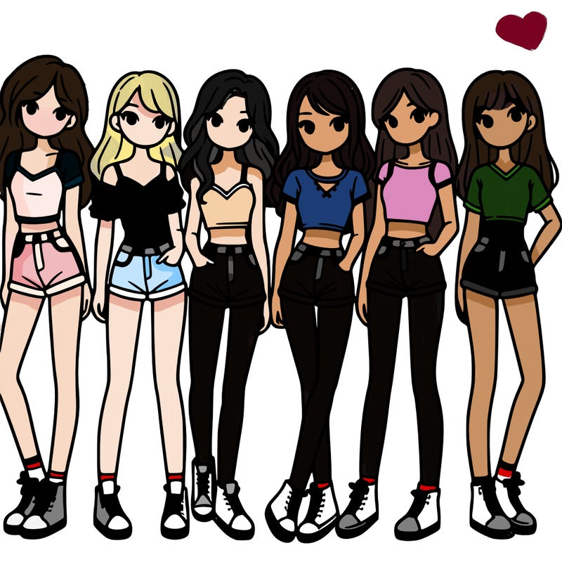a group of girls wearing crop tops and shorts