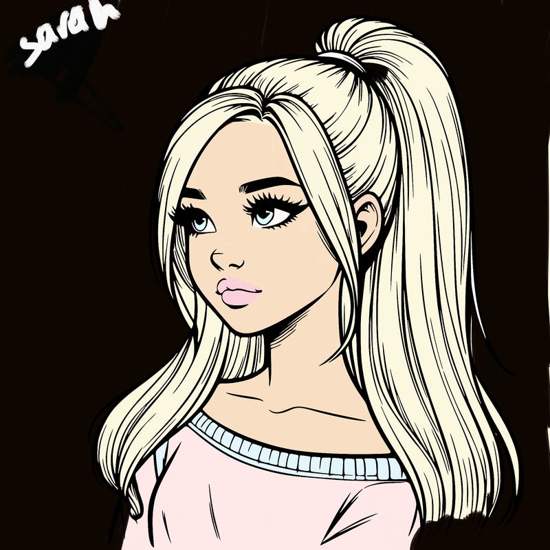 realistic girl with a high ponytail