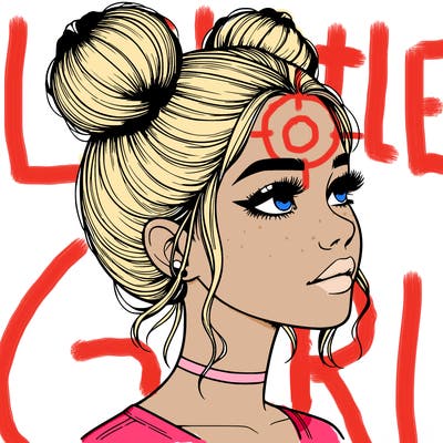 realistic girl with buns on the top of her head