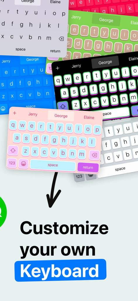 Translator Keyboard : Lingo - A collection of colorful and customizable keyboard themes for the Lingo app including pink, blue, green, and dark modes.