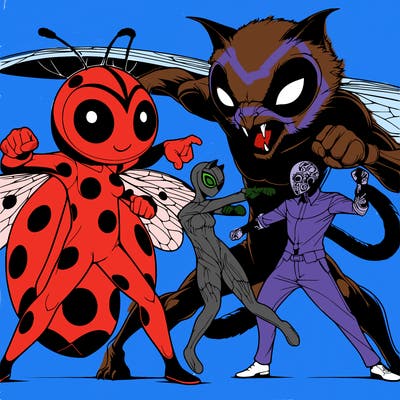 superheroes named ladybug and cat noir are fighting a villain named hawk moth