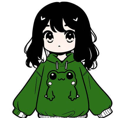 girl wearing frogging sweatshirt