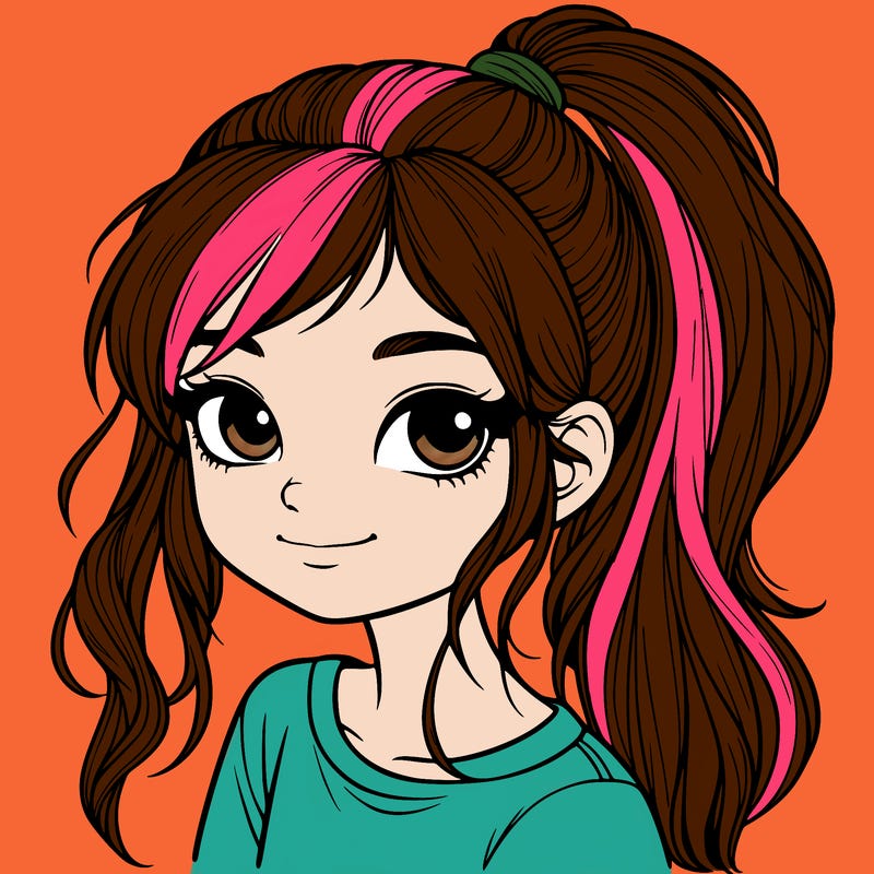 realistic girl with ponytail