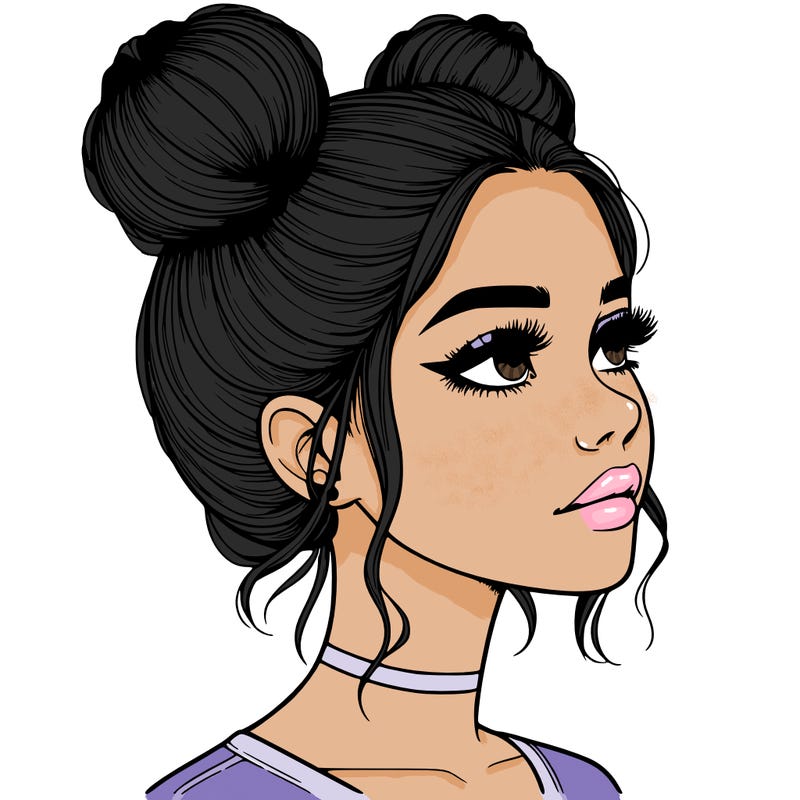 realistic girl with buns on the top of her head