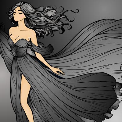 realistic woman in dress flowing the the wind