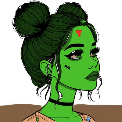 realistic girl with buns on the top of her head