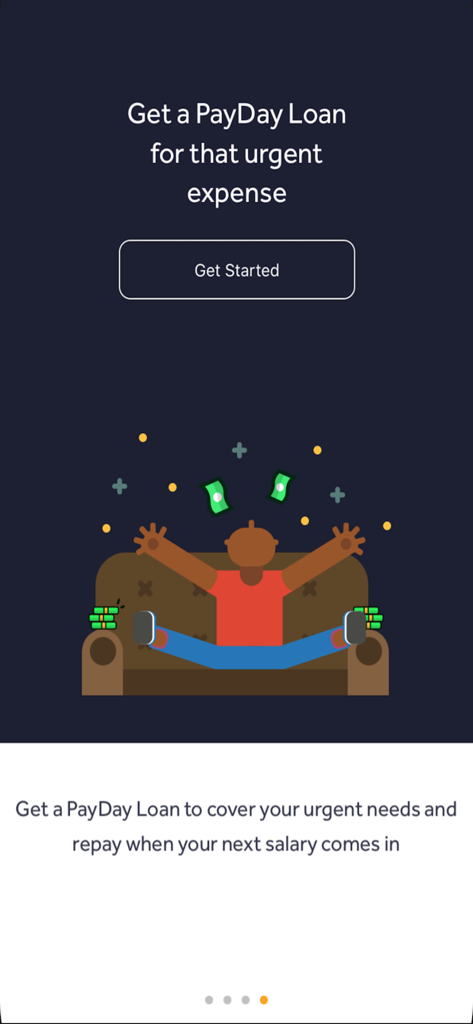 Interfaz de la aplicación móvil QuickBucks para préstamos de día de pago para cubrir gastos urgentes