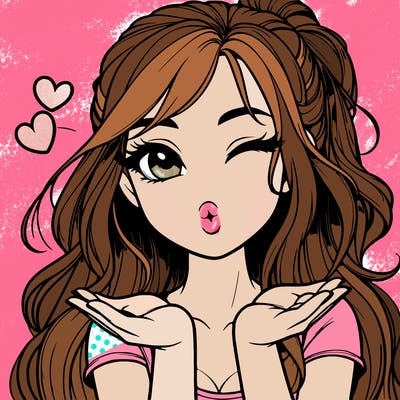 realistic girl winking and blowing a kiss while making heart hands