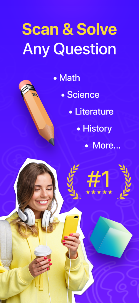 学生が宿題ヘルパーアプリを使用して、数学や科学などの様々な科目の問題スキャンと解決を行っている様子