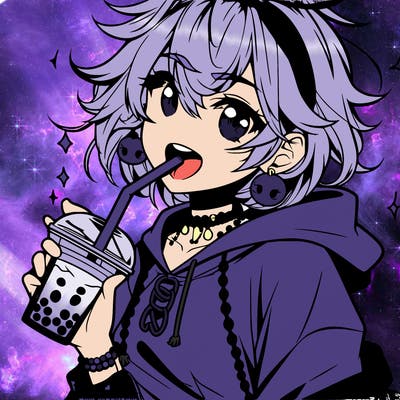 hot baddie anime girl drinking boba and biting the straw