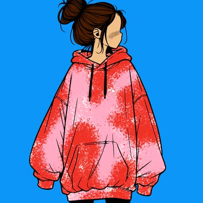 realistic girl with a oversized sweatshirt on and a bun