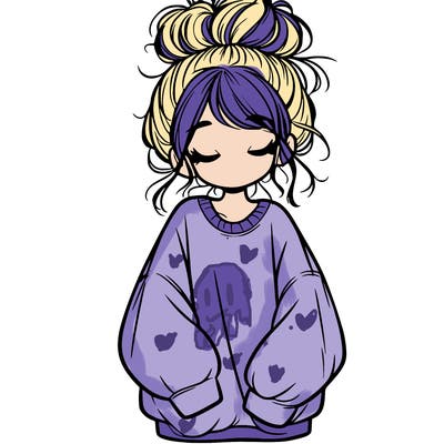 girl with baggy sweatshirt and messy bun