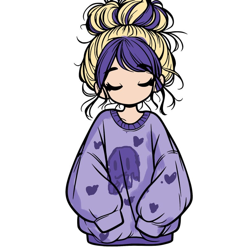 girl with baggy sweatshirt and messy bun