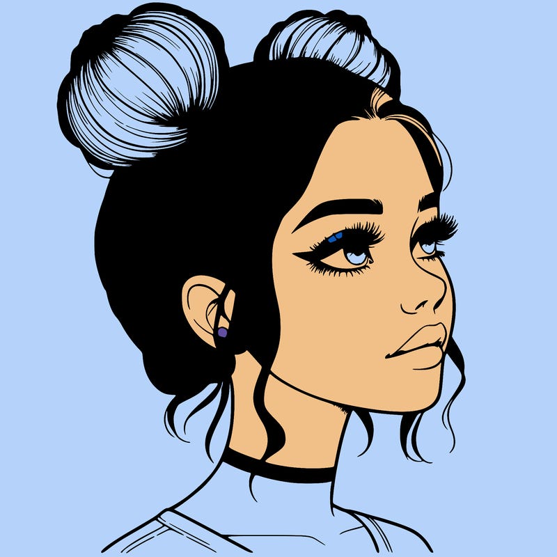 realistic girl with buns on the top of her head