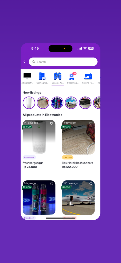 Findit: Deal,Buy & Sell - Finditアプリのモバイルスクリーンショット。デジタルマーケットプレイスで、電化製品のリスティングと商品カテゴリが表示されています。