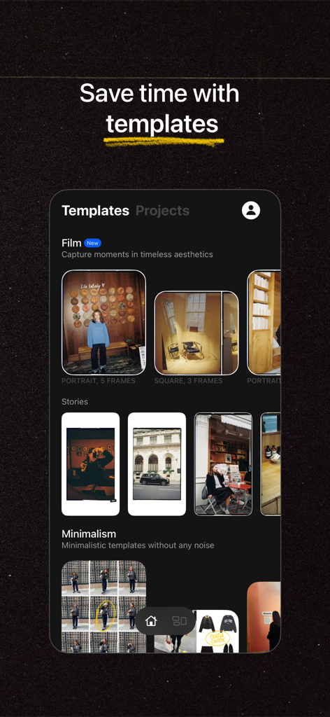 17V28: Creative Carousel - Una collezione di template estetici in pellicola e minimalisti per caroselli creativi.