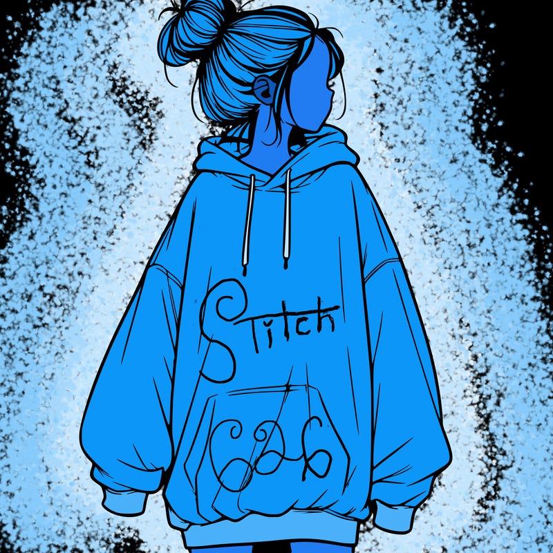 realistic girl with a oversized sweatshirt on and a bun