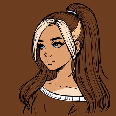 realistic girl with a high ponytail