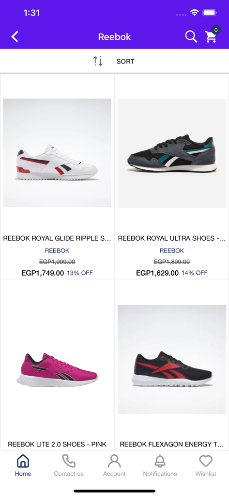 Activ Abou Alaa. - Activ Abou Alaa app interface showing a collection of Reebok sneakers with discounted prices