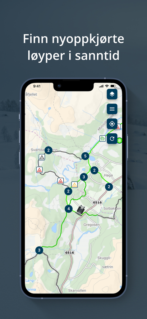 Skiappen - Map of groomed ski tracks in Norway showing real time status on Skiappen app