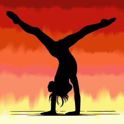 realistic gymnastic hand stand girl in four splits
